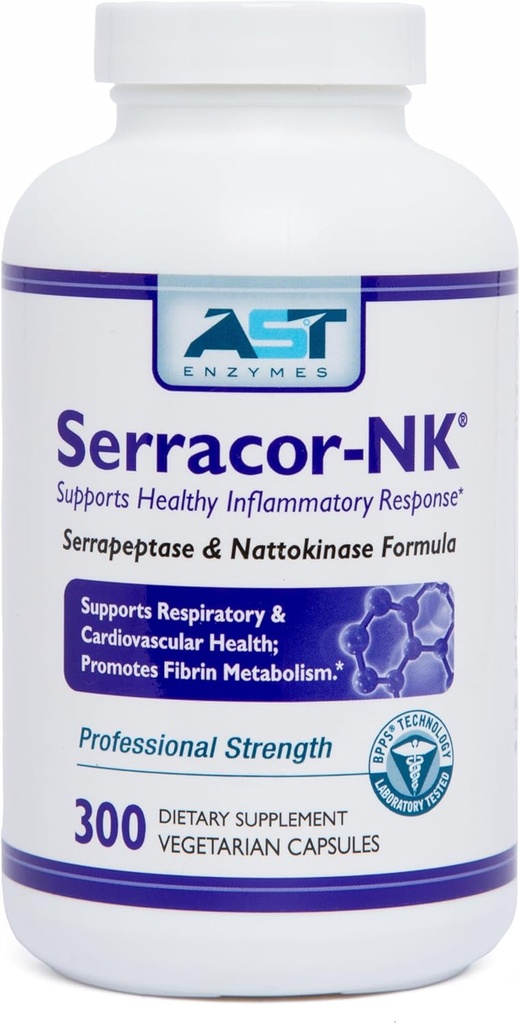 Serracor-NK – 300 cápsulas vegetarianas – Apoyo circulatorio y respiratorio – Enzimas sistémicos naturales Fórmula – Contiene Serrapeptase resistente al ácido " Nattokinase resistente al ácido