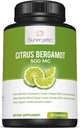 Cápsulas de Bérgamo Sunergético–Formulado con Extracto Bérgamo Orgánico–Bérgamo Clínicamente estudiado para apoyar niveles de colesterol saludables dentro de rango normal–30 Citrus Bergamot Capsules