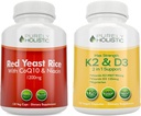Purely Holistic Red Yeast Rice 1200mg con CoQ10 & Niacin + Vitamina D3 5000 UI (125mcg) & K2 MK7 90mcg Bundle - 270 Vegetarian Capsules - Made in USA