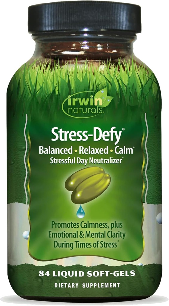 Irwin Naturals Stress-Defy - 84 Liquid Softgels - Promueve la calma y la relajación - con Rhodiola &amp; L-Theanine