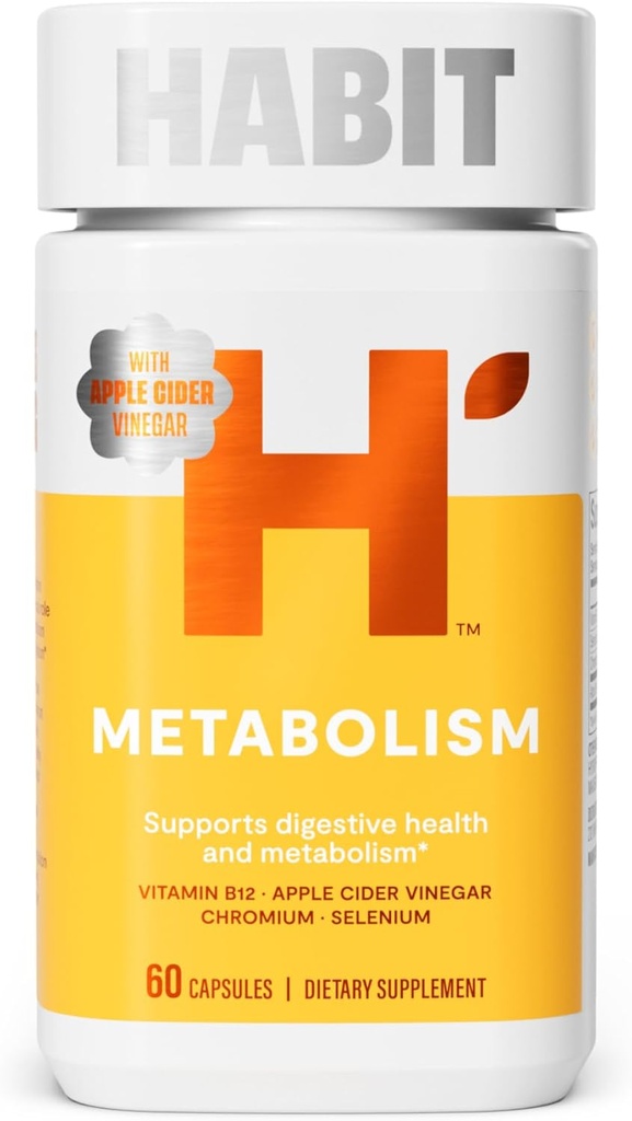 Suplemento de metabolismo de Habit (60 cápsulas) - Apoya la salud digestiva & metabolismo, vitamina B12, selenio, cromo, vinagre de manzana, vegano, no transgénico (1 paquete)