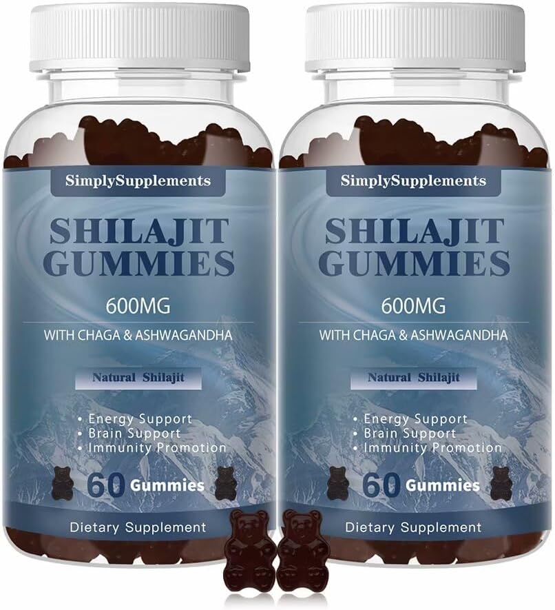 Shilajit Gummies 600mg, Shilajit Supplement with Trace Minerals " Fulvic Acid for Energy and Immunity Support, Organic Shilajit Resin for Men " Women, Vegan, 60 Gummies (2 Pack)