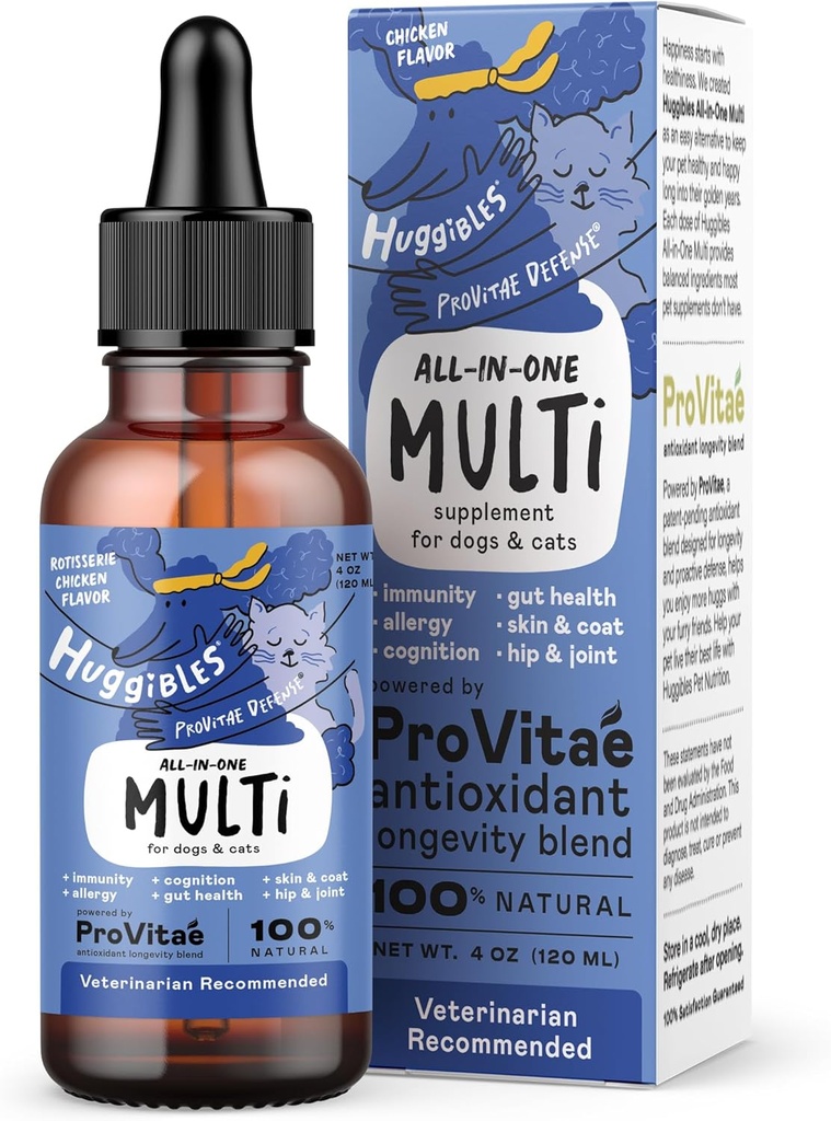 Multivitamínico líquido completo para perros y gatos – Suplemento diario con digestivo, inmunidad, alergia " piel " , apoyo a la movilidad – Antioxidante Blend for Longevity, 4oz