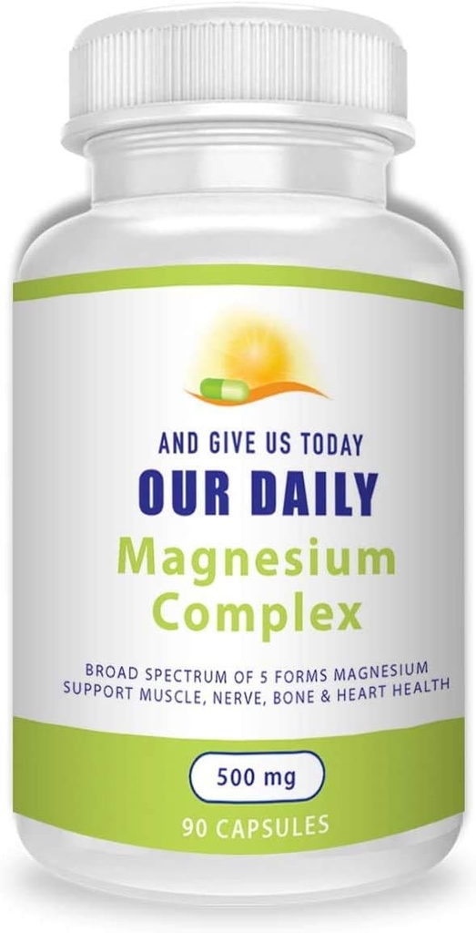 Suplemento Complejo de Magnesio (500mg / 90 cápsulas) - Magnesio Blend con Aspartate, Oxide, Glycinate, Gluconate " Citrate – Alta Absorción " No GMO