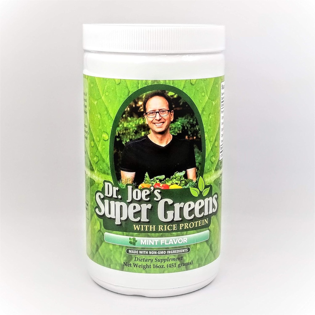 Dr. Joe's Super Greens - Mint Flavor - Vegan, Green, Superfood Powder con Rice Protein