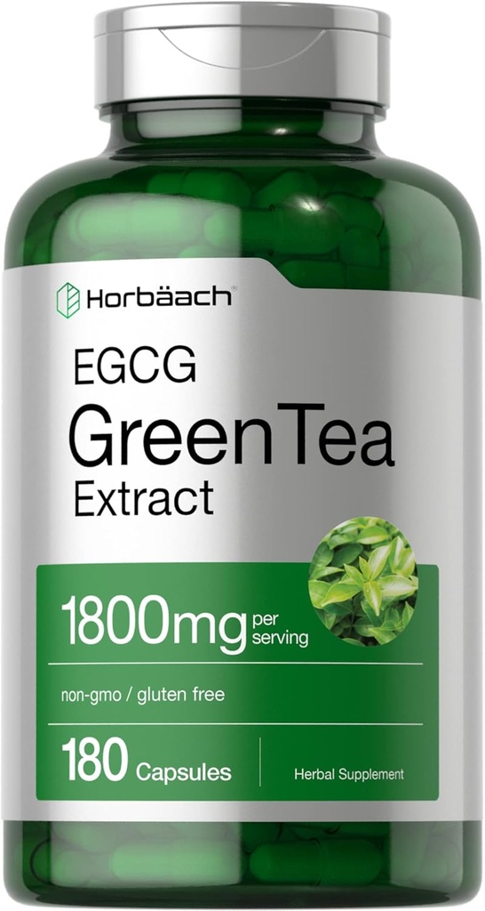 Horbäach EGCG Green Tea Extract Pills ← 180 Capsules  Max Potency ← Non-GMO &amp; Gluten Free Supplement