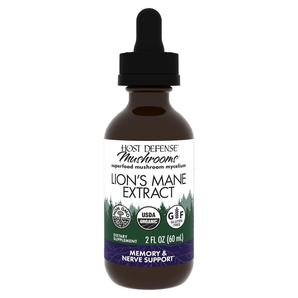 Anfitriona de Defensa Mushrooms León Mane Extract - Lion's Mane Liquid Supplement for Brain Health - Mushroom Support for Focus & Memory Function - Immune & Nervous System Support - 2 fl oz (60 Servings)*