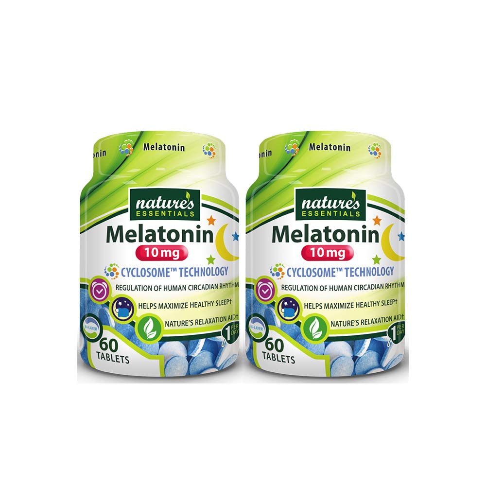 NATURE'S ESSENTIALS Melatonin 10mg | Immediate & Extended Release | Advanced Cyclosome Liposomal Delivery | Non-GMO, Gluten Free, Vegetarian | 60 Tablets (2 Pack)