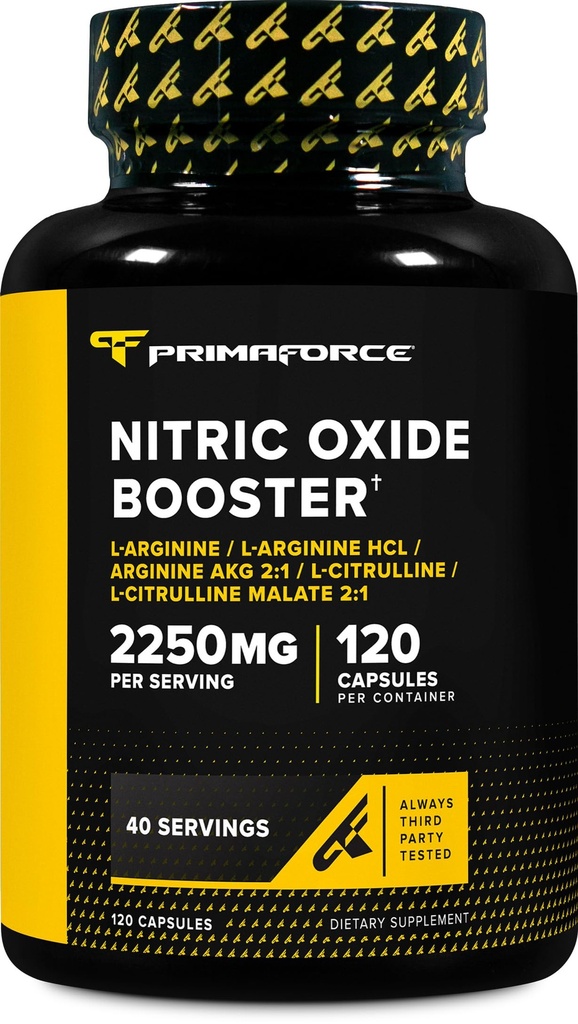 Primaforce Nitric Oxide Booster (2,250mg, 120 Capsules) - 40 Serviciones de nuestro Nitric Oxide Boosting Blend para Pre-Workout y Post-Workout