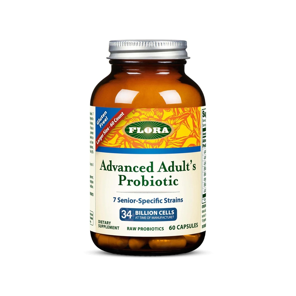 Flora - Advanced Adult's Blend Probiotic, Seven Senior-Specific Strains, Gluten Free, Raw Probiotic with 34 Billion Cells, 60 Capsules