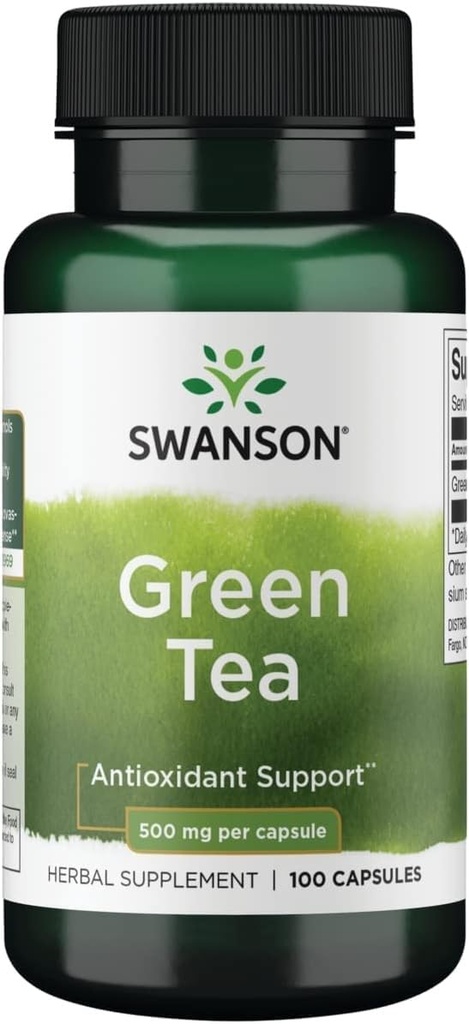 Swanson Green Tea Extract Suplemento - Antioxidante Rich - 500 MG Green Tea Leaf Powder - 100 cápsulas