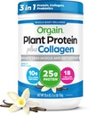 Orgain Protein Powder + Collagen, Vanilla Bean - 25g de Proteína, 10g Peptides Collagen, Tipo I & III, 1B Probióticos de CFU, soporta el cabello, la piel, la uñas, la salud conjunta de Gut, sin gluten - 1.6lb