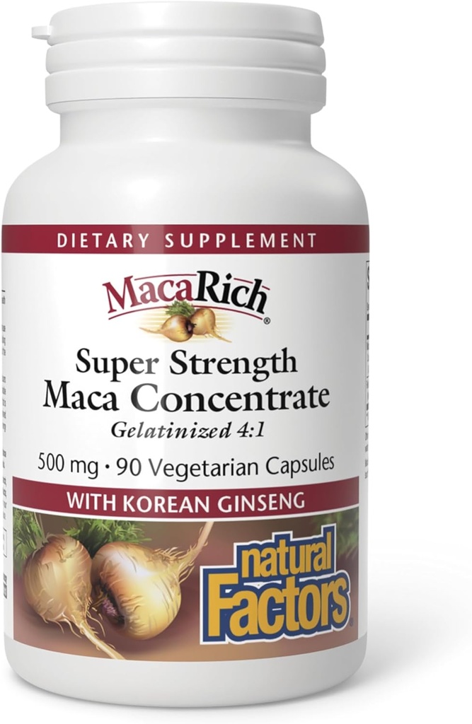 MacaRich por Factores Naturales, Super Strength Power Maca, Superfruit Antioxidant Suplemento con Ginseng, 90 cápsulas (90 porciones)