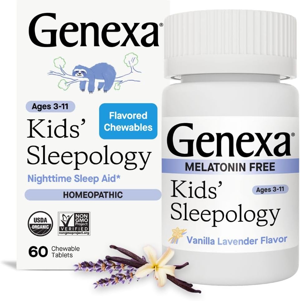Genexa Sleepology for Children – 60 Tablets ← Certified Organic & Non-GMO, Melatonin-Free, Physician Formulated, Homeopathic ← Sleep Aid for Children