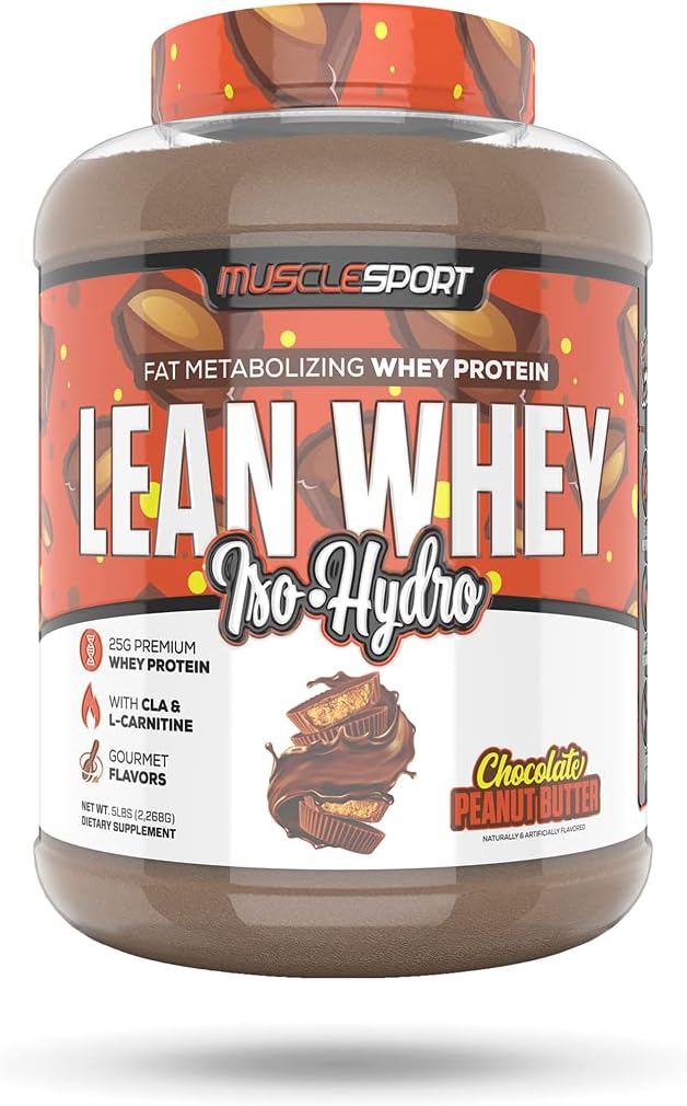 Musclesport Lean Whey RevolutionTM Protein Powder - Whey Protein Isolate - Baja Calorie, Baja Carb, Bajo Gordo, Sabores Increíbles - 25g Proteína por Scoop - 5lb Chocolate Manteca de maní