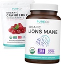 Cranberry Powder " Lions Mane (1-Month Supply) Mindful Cranberry Bundle of Organic Cranberry Concentrate Powder 50:1 Extracto (100 Scoops) " Organic Lions Mane Mushroom 10:1 Extracto (60 Caps)