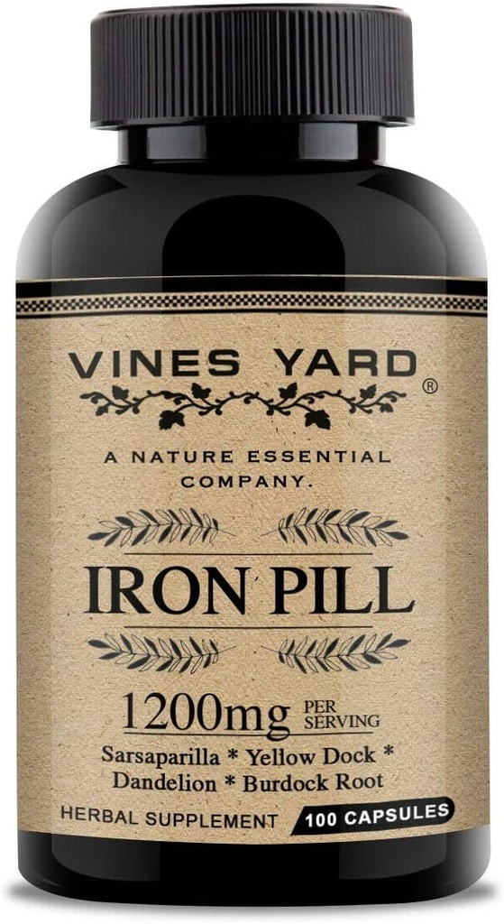 Suplementos de hierro TENIDO Píldoras Naturales de Hierro ANTE Sarsaparilla Orgánica, Dandelion, Burdock Root & Yellowdock Capsules 1200mg TEN 100 Pack