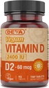 Deva Vegan Vitamin D2 60 mcg 2400 IU, Ergocalciferol Supplement with No Animal Ingredients, 90 Tablets, 1-Pack