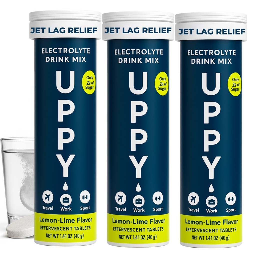 Uppy! Limón-Lime Electrolyte Hydration Tablets – 30 Cuenta (3x10) – Dissolves in Water for Rapid Rehydration – For Travel, Sports & Festivals – Portable Electrolyte Wellness Drink