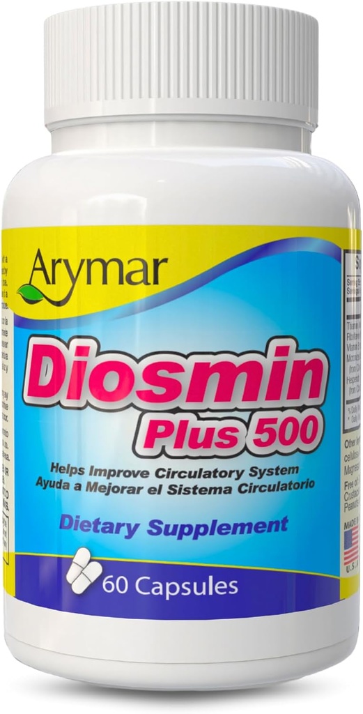 Arymar Diosmin Plus 500 mg – Suplemento de Apoyo Circulatorio con Diosmin Micronizado, Hesperidin & B‐Complex – 60 cápsulas