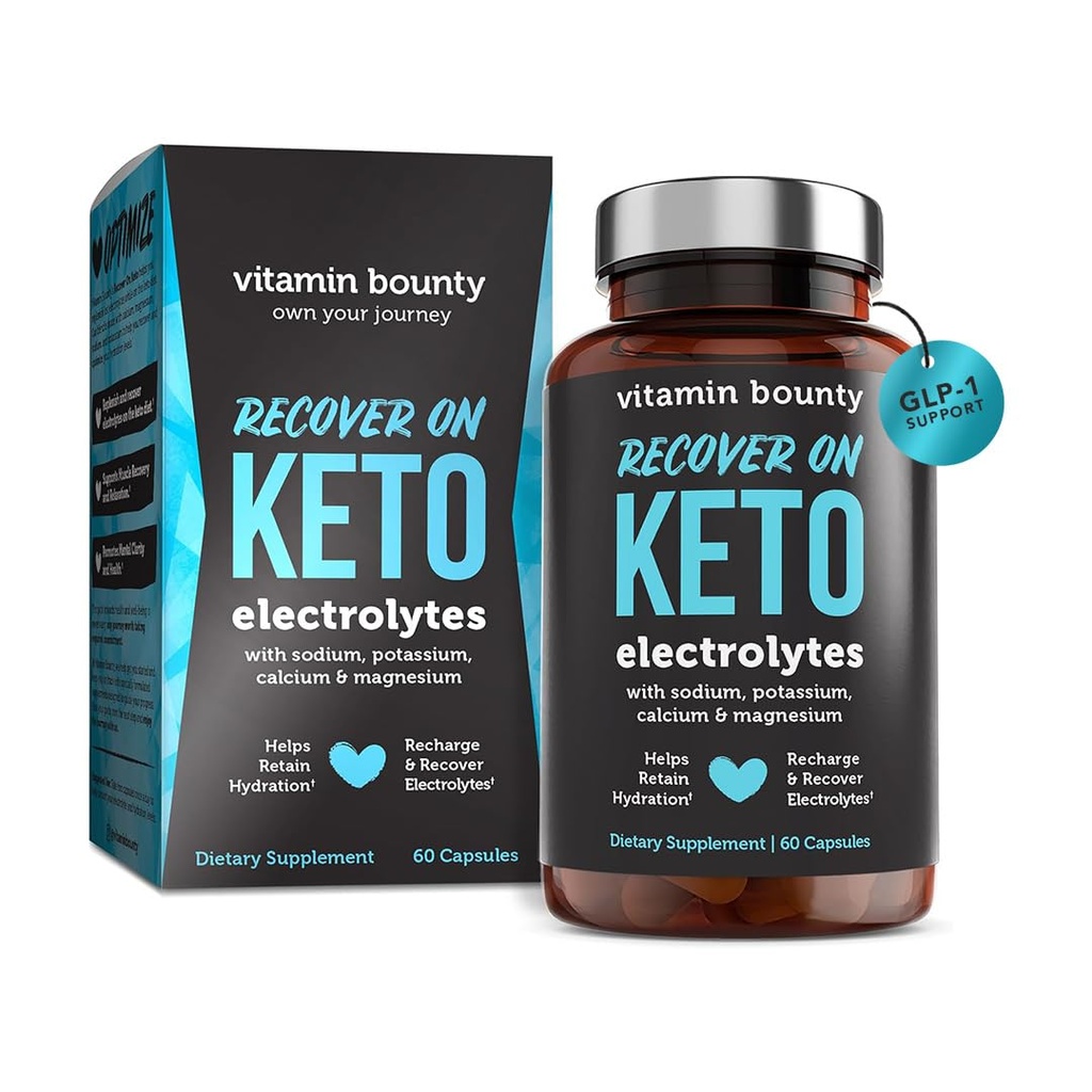 Recuperación de vitaminas en los electrolitos de Keto - Suplementos de Keto, píldoras electrolitos, suplemento de electrolitos, vitaminas de Keto, hidratación libre de azúcar, energía de cocción, GLP 1 Soporte- 60 cápsulas