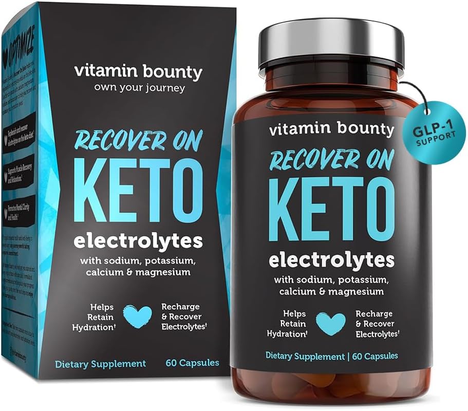 Vitamin Bounty Recover On Keto Electrolytes - Keto Supplements, Electrolytes Pills, Electrolyte Supplement, Keto Vitamins, Sugar Free Hydration, Boost Energy, GLP 1 Support- 60 Capsules
