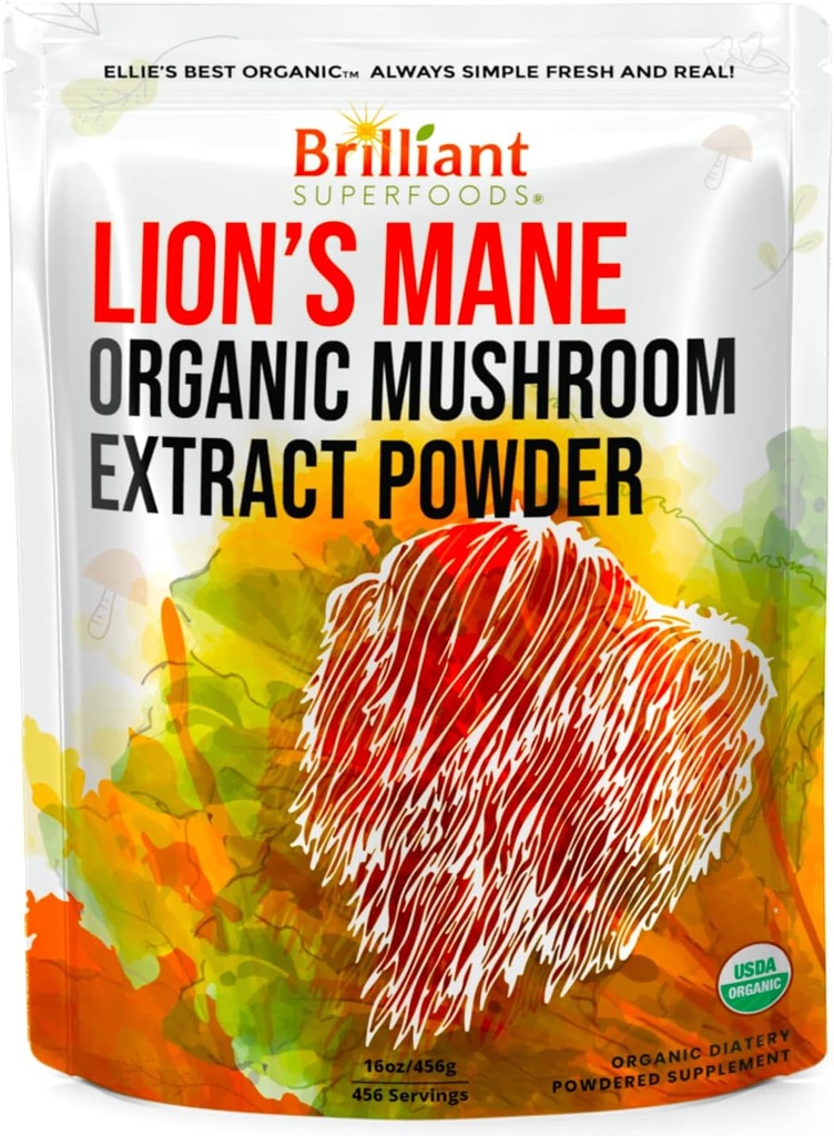 Los mejores leones de Ellie Mane Organic Mushroom Extract Powder Supplement - Double Extracted for 10X Potency - Pure No Fillers - 16oz - 458 1g Servings...