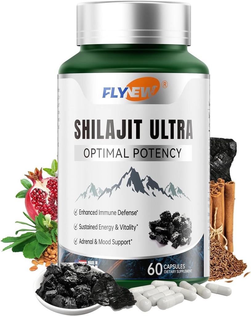 Shilajit for Men Women, Shilajit with Naturally Fulvic Acid & L-Arginine, Himalayan Shilajits for Extra Power, Stamina & Immune Support, Non-GMO, Made in USA, 60 Capsules, 1,300mg Por Serving