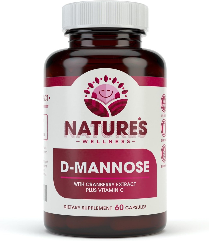 D MANNOSE con extracto de arándano " Vitamina C - UT Cleanse " Bladder Health - Protects Against UTI - Natural Healthy Flush " Detox Impurities ← 60 Veg Capsule