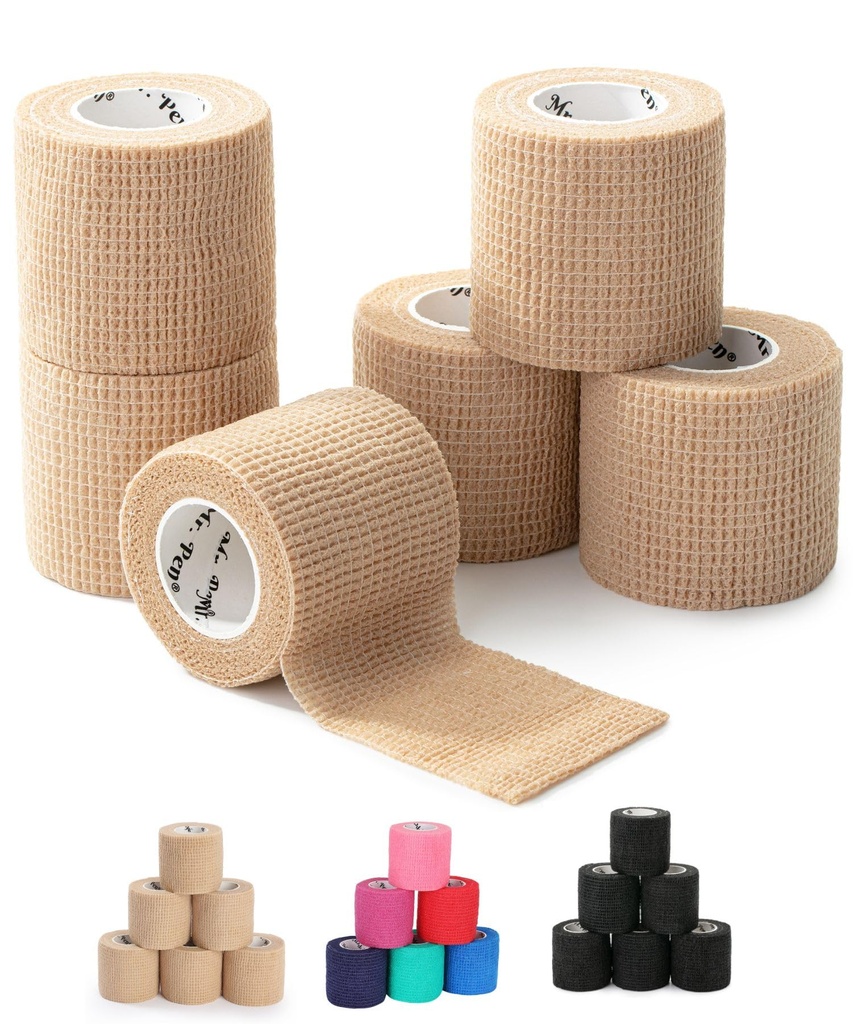 Mr. Pen- Self Adhesive Bandage Wrap, 2" x 5 Yards, 6 Pack, Skin Colored Elastic Cohesive Bandage Wrap for Sports, Wrist, Ankle and Vet, Grip Tape, Self Sticking, Highly Stretchy for Injury Support