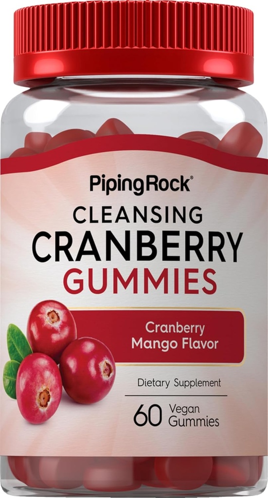 Piping Rock Cranberry Gummies ← 60 Conde ← Limpiar Suplemento para Mujeres y Hombres Silencio Cranberry Mango Flavor ← Vegan, No GMO, Gluten Free