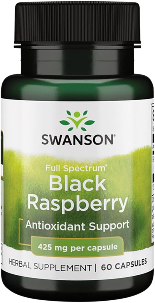 Swanson Black Raspberry - Herbal Supplement Promoting Global Wellness Support - Natural Source of Flavonoids & Vitamin C - (60 Capsules, 425 mg cada uno)