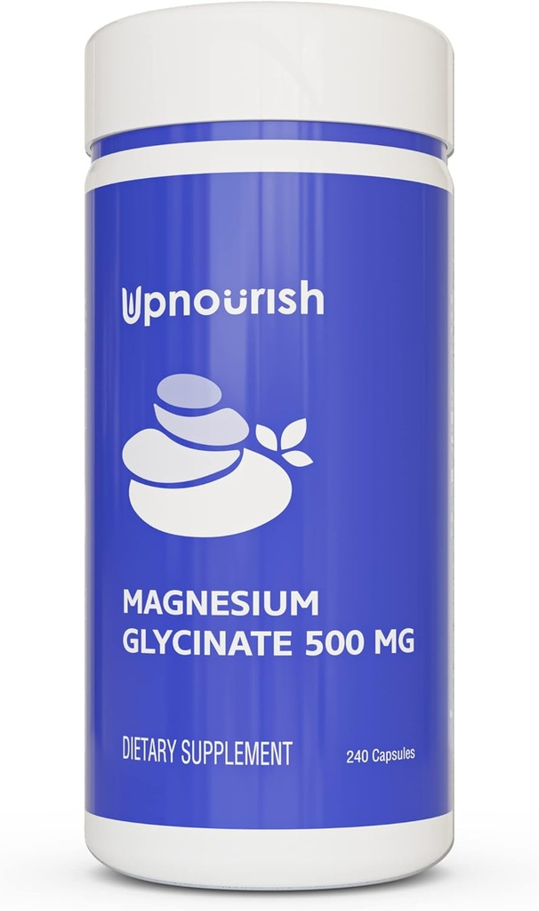 UpNourish Magnesium Glycinate Chelate 500mg Capsules - Highly Absorbable Chelated Magnesium - Pure Magnesium Supplement for Sleep & Calm Support, Nervous, Muscle & Bone Health