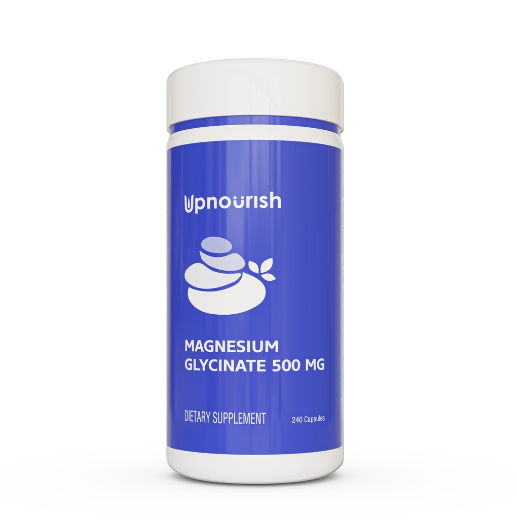 UpNourish Magnesium Glycinate Chelate 500mg Capsules - Magnesio Chelated de alta absorción - Suplemento de magnesio puro para el apoyo al sueño &amp; calma, Nervous, Muscle &amp; Bone Health