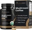 Cápsulas de café 100% orgánico de hongos - Suplemento de energía natural con 130 mg de cafeína de grano de café verde patentado clínicamente y extractos de Guayusa para energía libre de jitter " Focus (90 piezas)