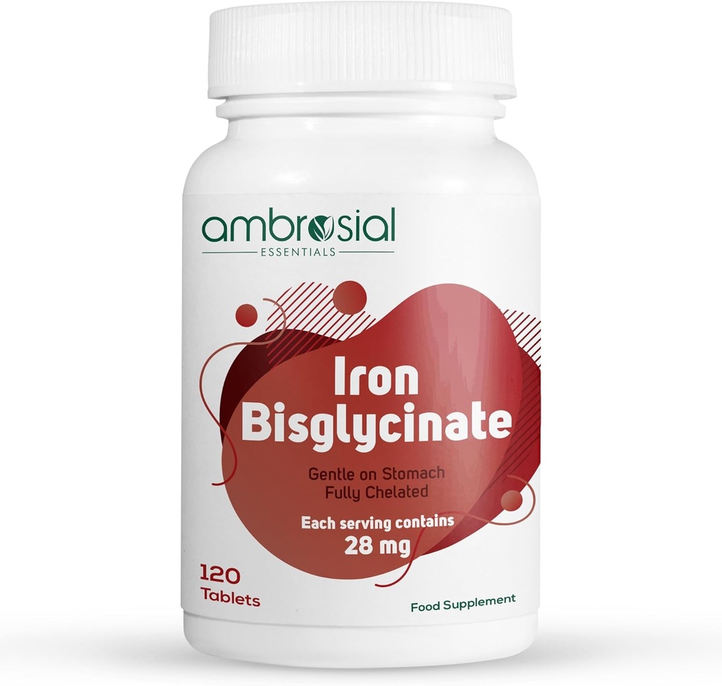 Ambrosial Iron Bisglycinate 28Mg Tablets Pack de 1-120 Tablets