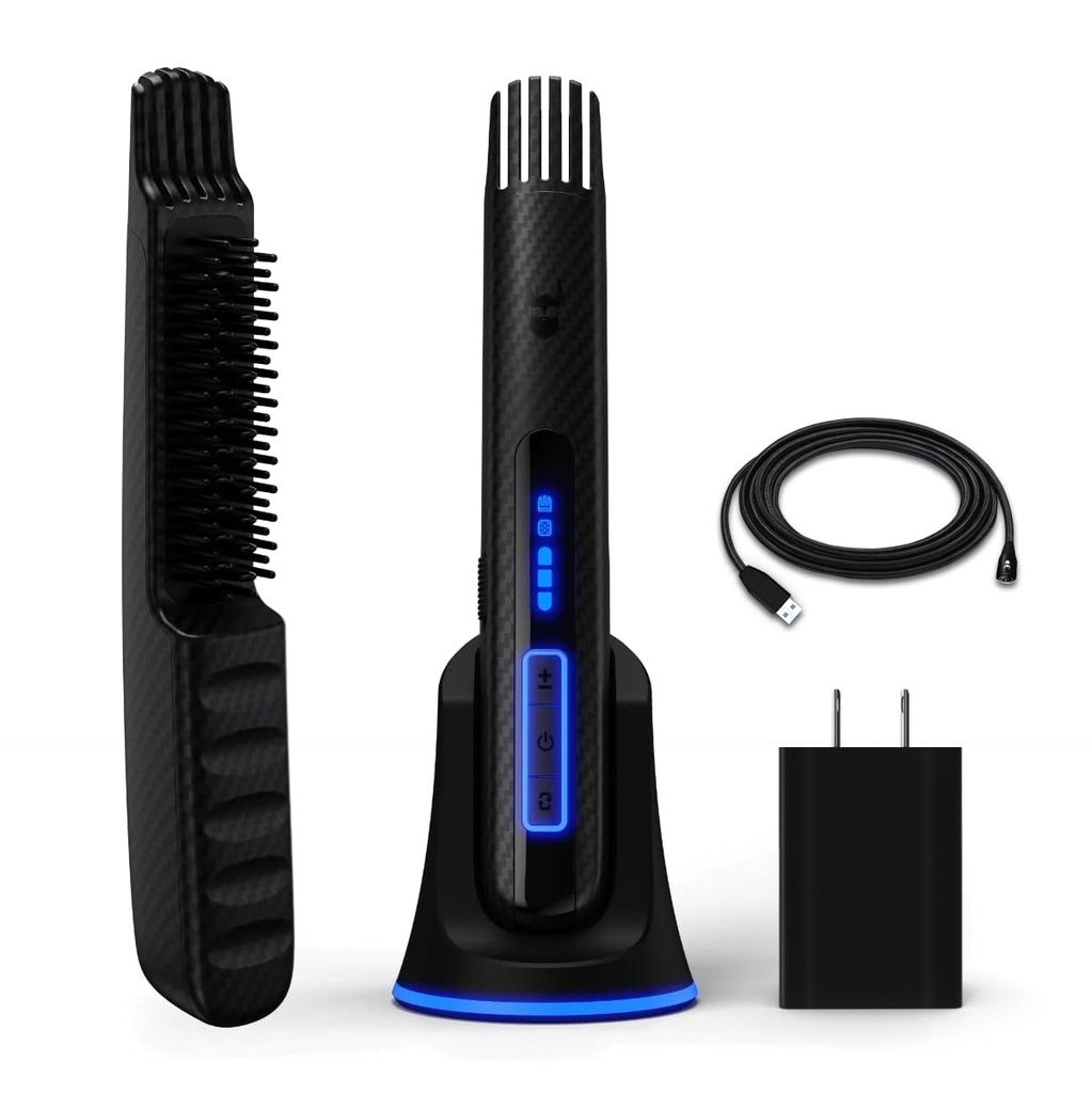 The Beard Struggle Carbon X - Heated Beard Brush + Beard Straightener for Men - Cordless Beard Brush & Straightening Comb - Recargable, 3 Ajustes de Calor, Micro-Fibre Protective Sleeve Included