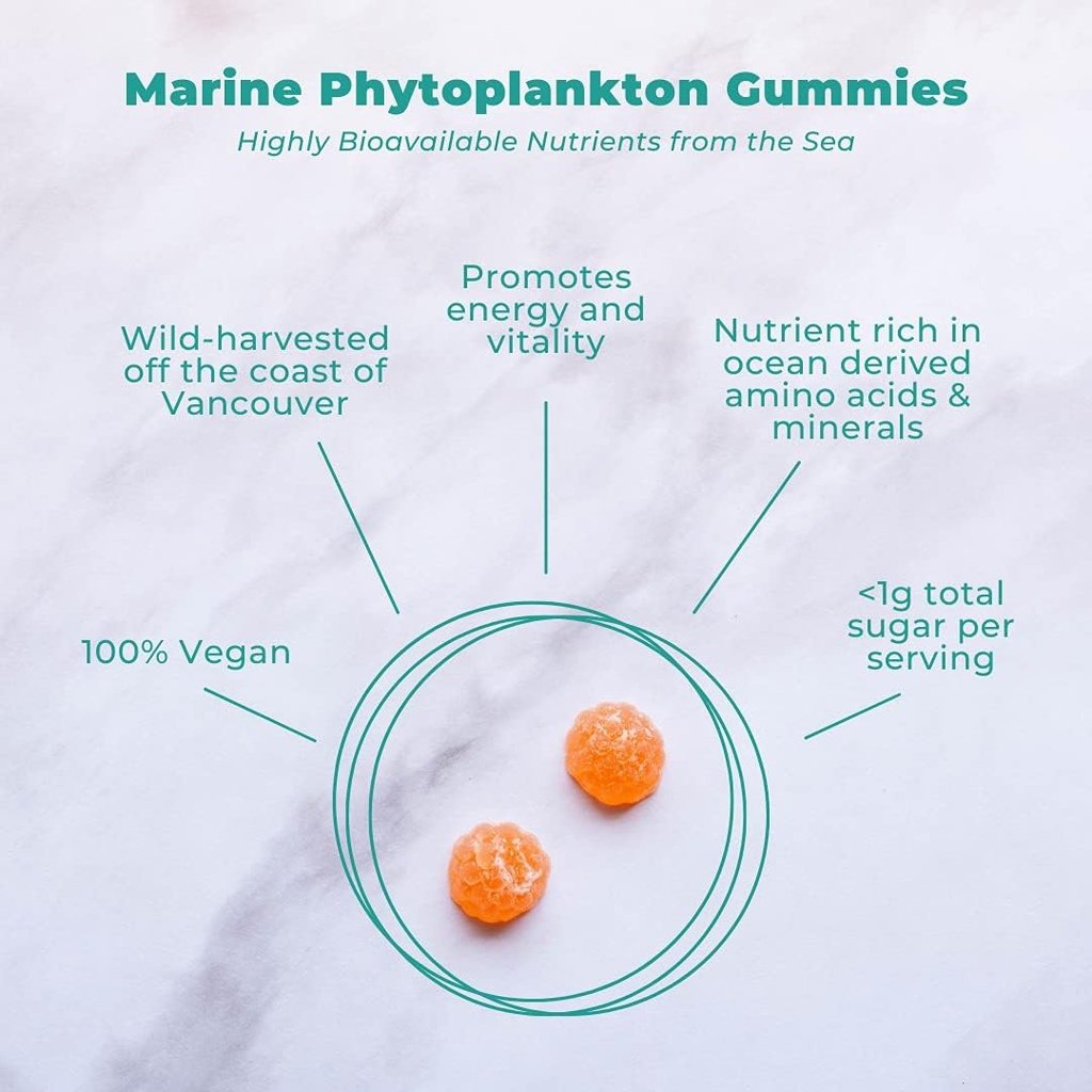 Vegan Life Nutrition Marine Phytoplankton Suplemento, Orange Gummies (Pack of 60)