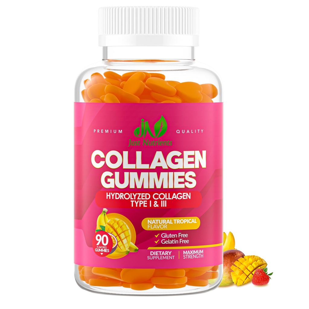 Collagen Gummies for Women &amp; Men (90 Conde) - Premium Hydrolyzed Collagen Tipo I & III para el cabello, Skin & Nails Support - Great Tasting Tropical Flavor, Gluten-Free, Non-GMO - 90 Gummies (45 Servings)