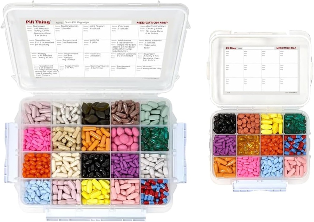 20 Compartimiento Caja de gran pill con sello hermético - Caja de med impermeable de gas de silicona con mapa de medicamentos (Combo Pack - 20 &amp; 12)