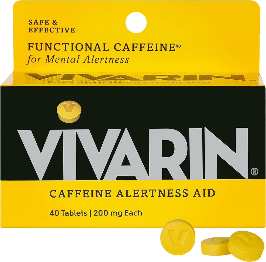 Vivarin, Caffeine Pills, 200mg Caffeine per Dose, Safely and Effectively Helps You Stay Awake, No Sugar, Calories o Hidden Ingredients, Energy Supplement, 40 Tablets