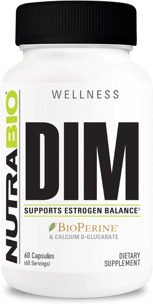 NutraBio DIM Supplement, Supports Estrogen Balance, 100mg - 60 Vegetable Capsules