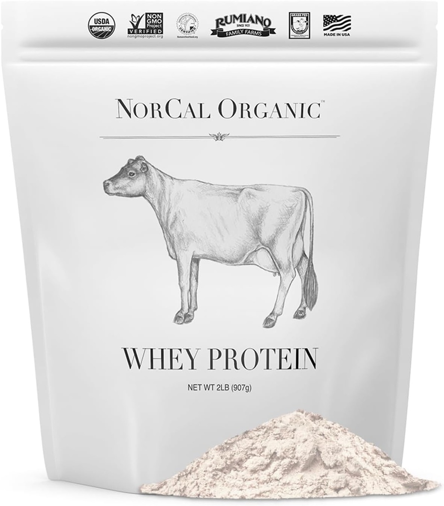 NorCal Organic Whey Protein | 100% Grass-Fed, USDA Certified | Pure, Clean Protein Sourced from Northern California Family Farms | Unflavored | 2 Pound (Pack of 1)
