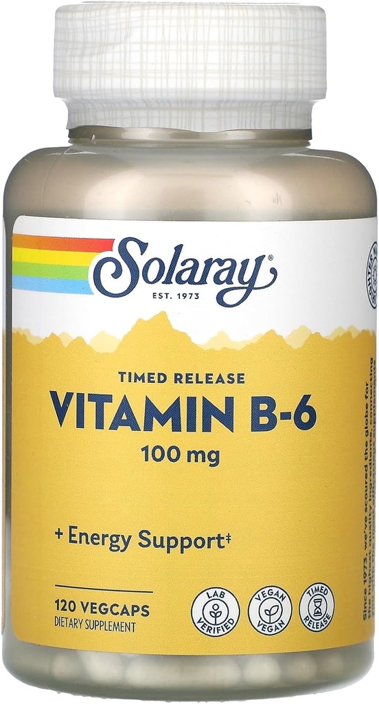 Solaray B 6 lanzamiento de dos etapas, 100 mg, 60 cuenta