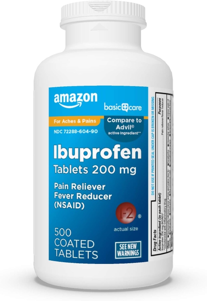 Cuidado básico Ibuprofeno Tablas 200 mg, Alimentador de Dolor/Reductor de Fever, 500 Con