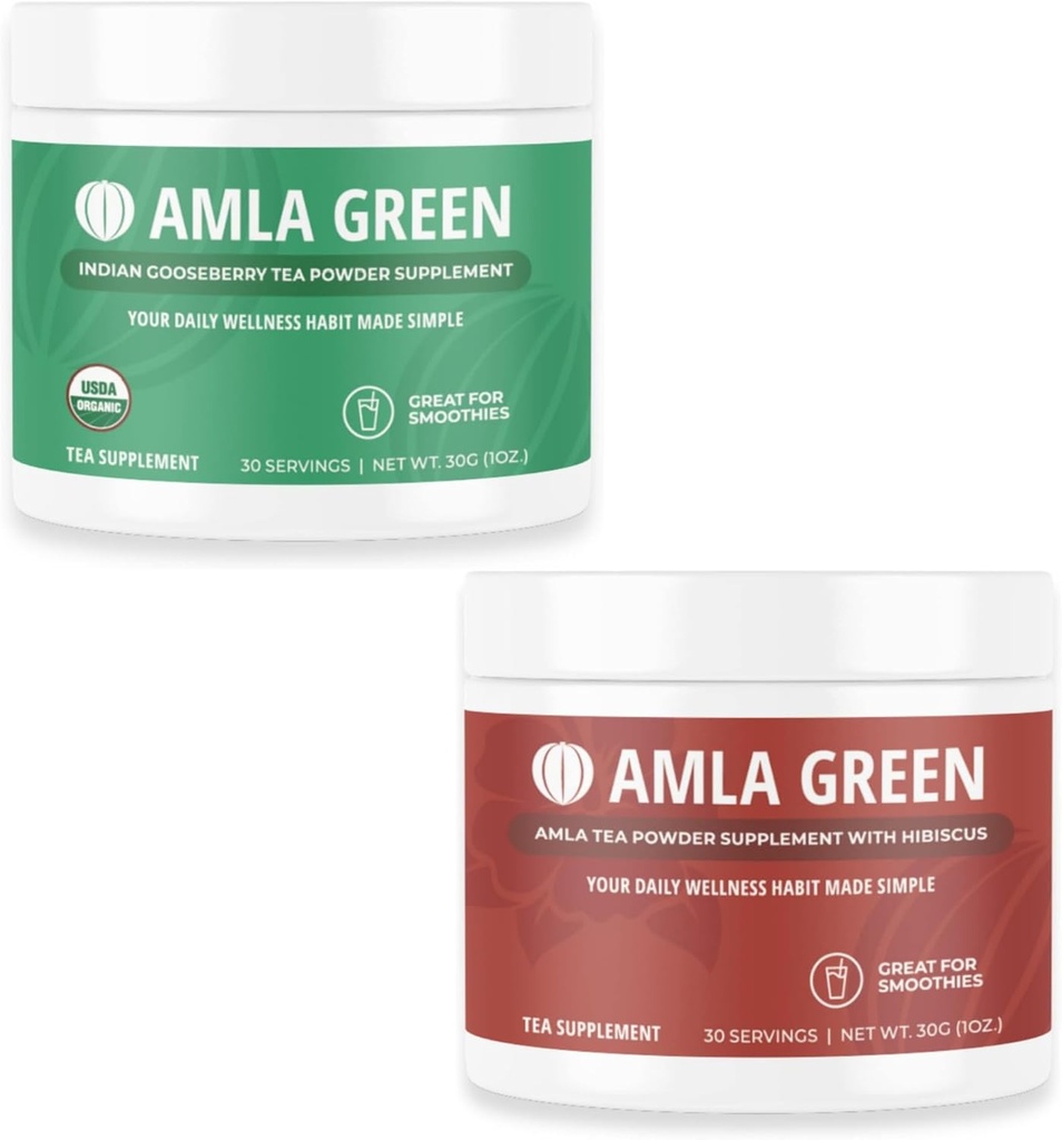 Amla Powder " Green Tea Superfood Supplement with Indian Gooseberries " Hibiscus, Organic, Vegan, 30 Servings