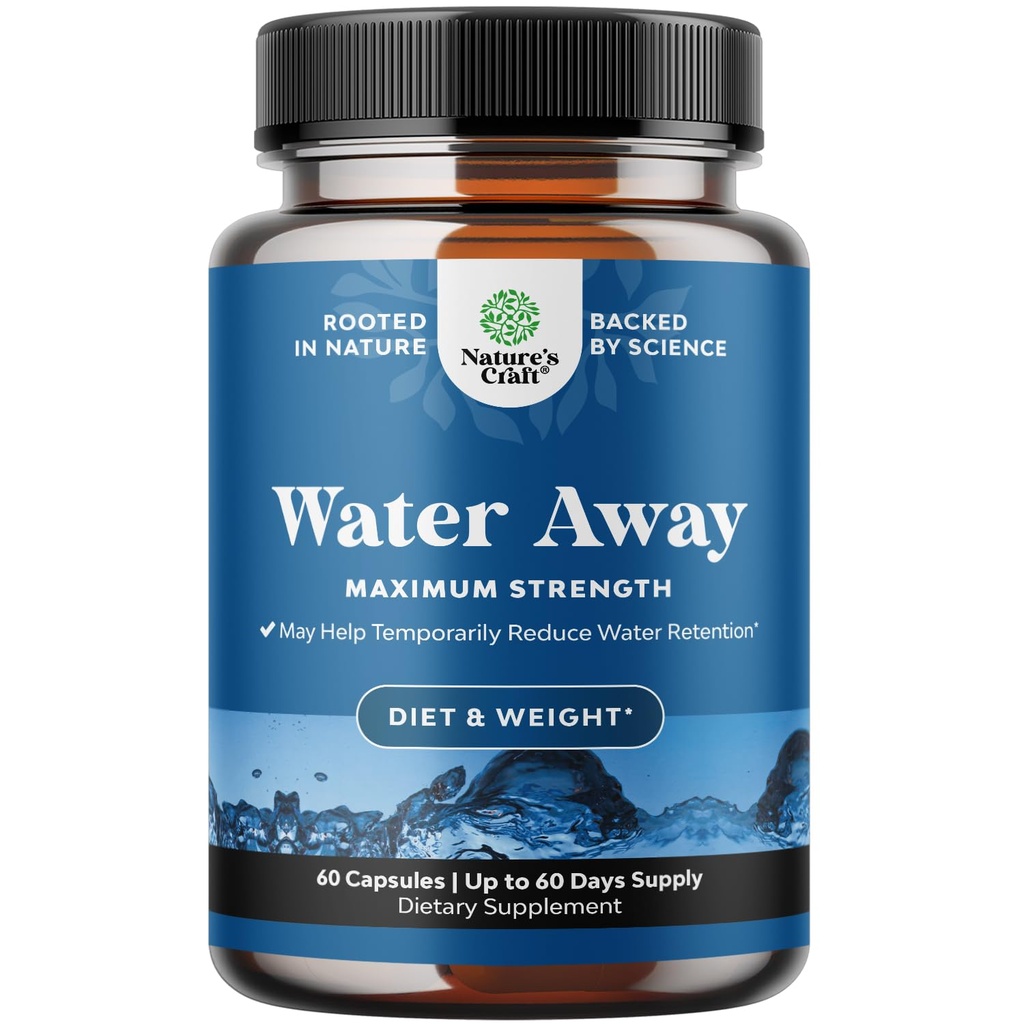 Natural Diuretic Water Away Pills Vitamin B6 Potassium & Dandelion Root Extract Water Retention Anti-Bloating and Swelling Capsules Weight Loss for Women & Men with Antioxidant Green Tea - 60 Count