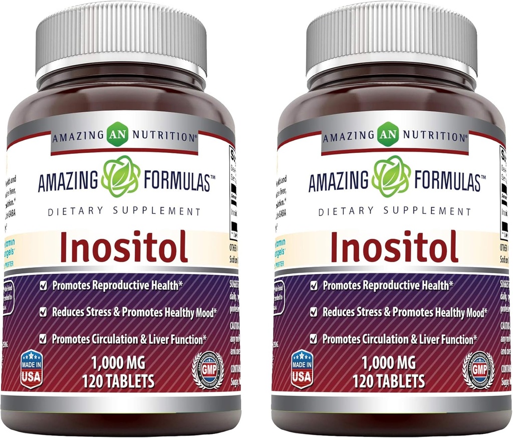 Fórmulas increíbles Inositol 1000mg Suplemento TENIDO Tablets TENIDO NO-GMO TENIDO Gluten-Free TEN Made in USA (2 Pack, 120 Conde)