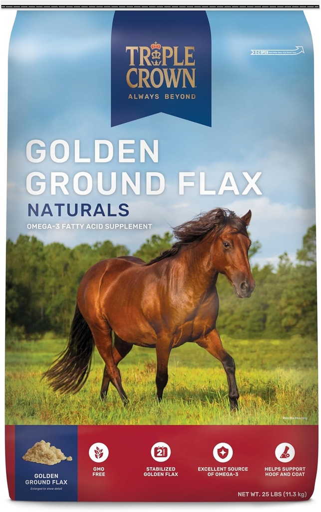 Triple Corona de Oro Flax, Flax para Caballos, Flaxseed para Caballos, Omega 3 Suplemento Equino, 25 libras