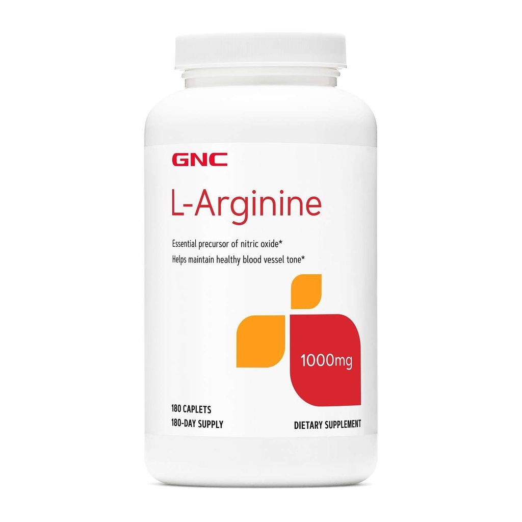 GNC L Arginine 1000mg Suplemento, apoya el tono saludable del vaso sanguíneo, 180 Servimientos